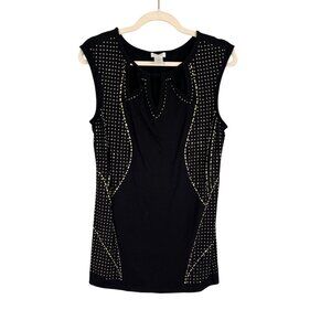 Retro Metallic Studs Cutout Beaded Top Black M Chic Classic Preppy Festive 90s